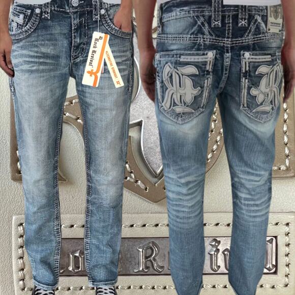 Rock Revival Baird A203 Alt Straight Jeans Size 40"waist 32"Inseam RP370…